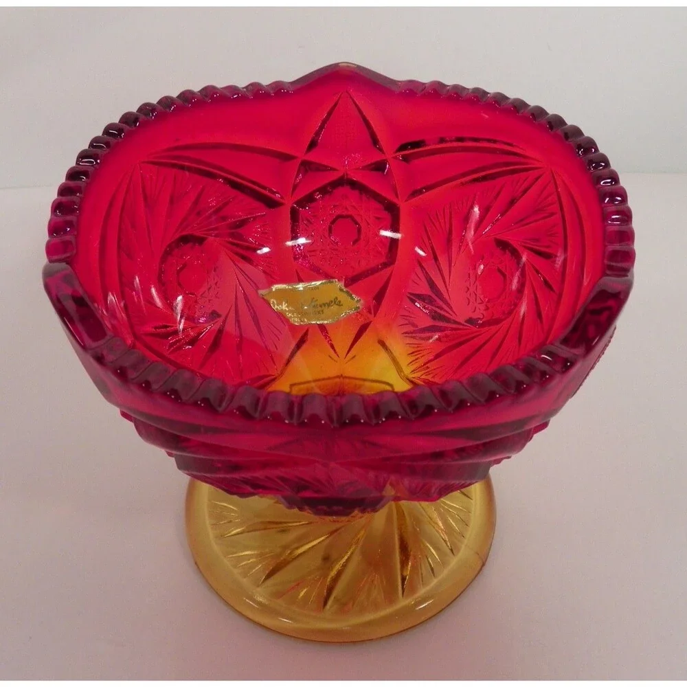 Ruby Red Amberina Compote Kemple Glass‎ SUNBURST Candy Dish